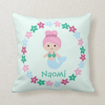 Cute Mermaid Name Pillow Mint Green and Pink