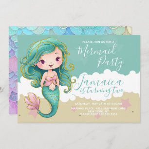 Cute Mermaid Ocean Beach Birthday Party Invitation