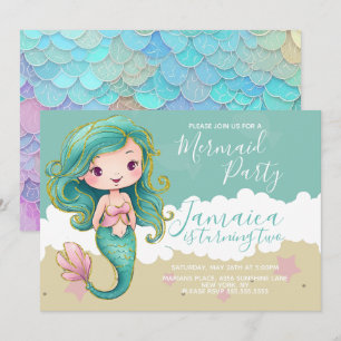 Cute Mermaid Ocean Beach Birthday Party   Invitation