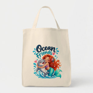 Cute Mermaid Ocean Friends Dolphin Beach Tote Bag