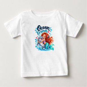 Cute Mermaid Ocean Friends Dolphin Design Baby T-Shirt