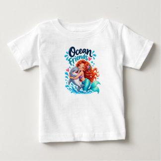 Cute Mermaid Ocean Friends Dolphin Design Baby T-Shirt