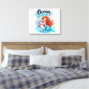 Cute Mermaid Ocean Friends Dolphin Design Canvas Print
