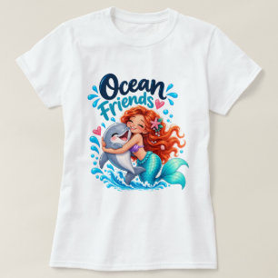 Cute Mermaid Ocean Friends Dolphin Design T-Shirt