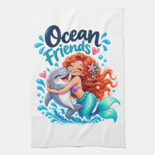 Cute Mermaid Ocean Friends Dolphin Design Tea Towel
