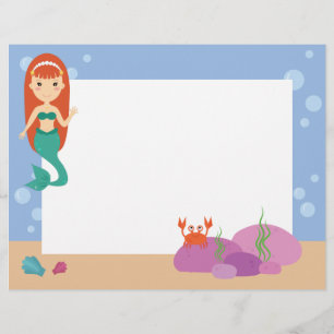 Cute mermaid ocean theme summer girl custom letterhead