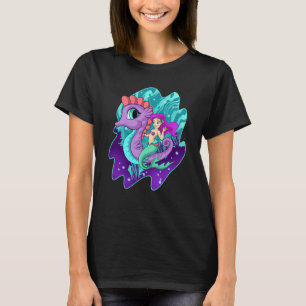 Cute Mermaid On Sea Horse Sirens Aquatic Creature T-Shirt