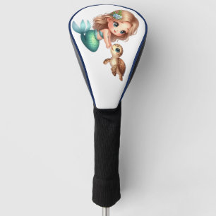 Cute Mermaid on Seashell ocean design leather Golf Head Cover