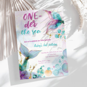 Cute Mermaid One der The Sea 1st Birthday Invitation