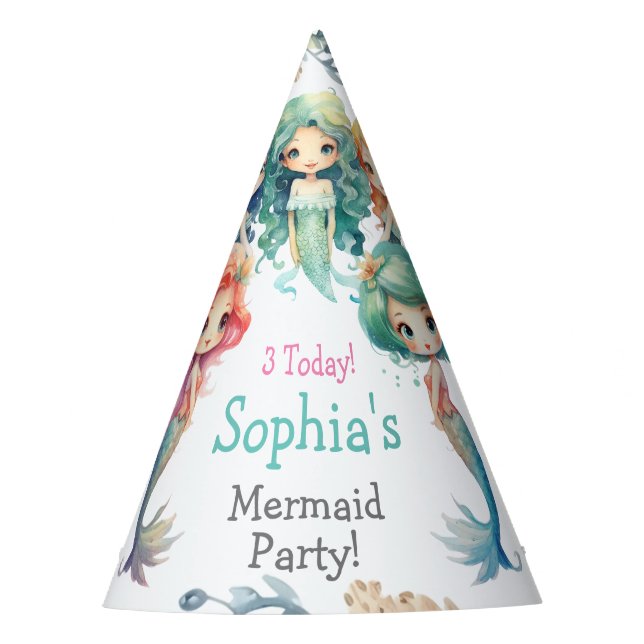 Cute Mermaid Party Hat, Editable Text Party Hat (Front)