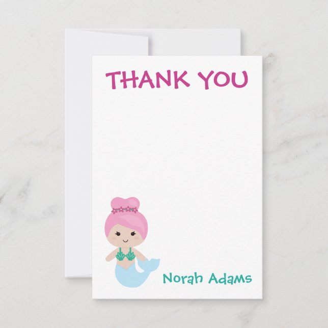 Cute Mermaid Party Personalised Thank You Notes (Front)