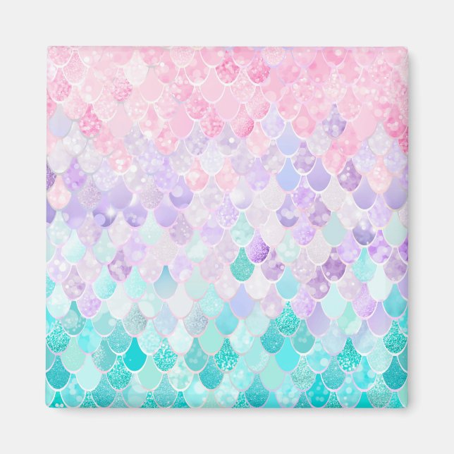 Cute Mermaid Pastel Iridescent, Pink, Purple, Teal Magnet (Front)