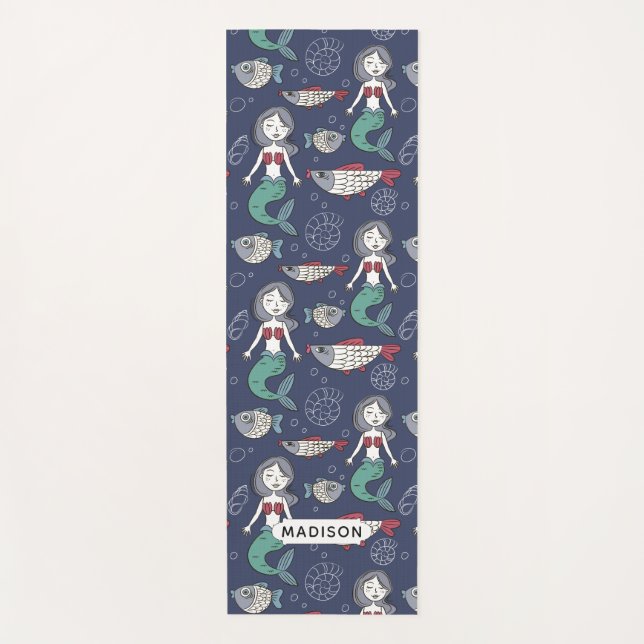 Cute Mermaid Pattern custom name yoga mat (Front)