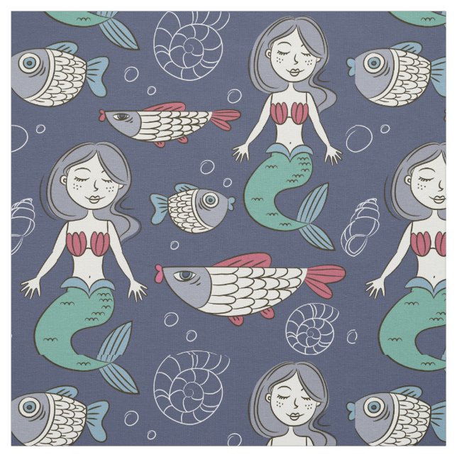 Cute Mermaid Pattern fabric (Swatch)