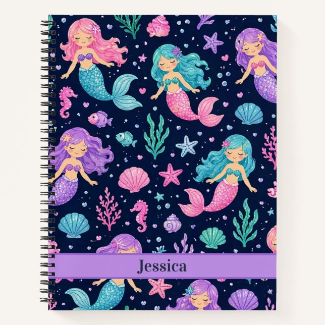 Cute Mermaid Pattern Notebook (Front)
