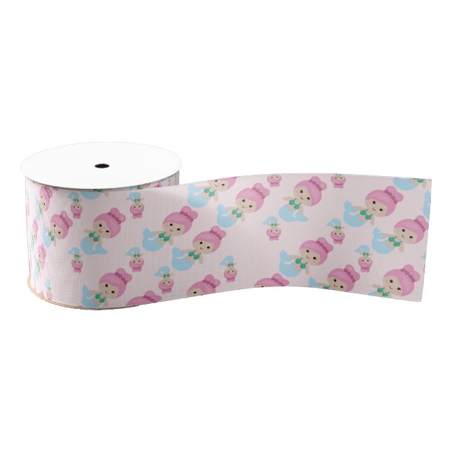 Cute Mermaid Pattern Ribbon Grosgrain Ribbon (Spool)