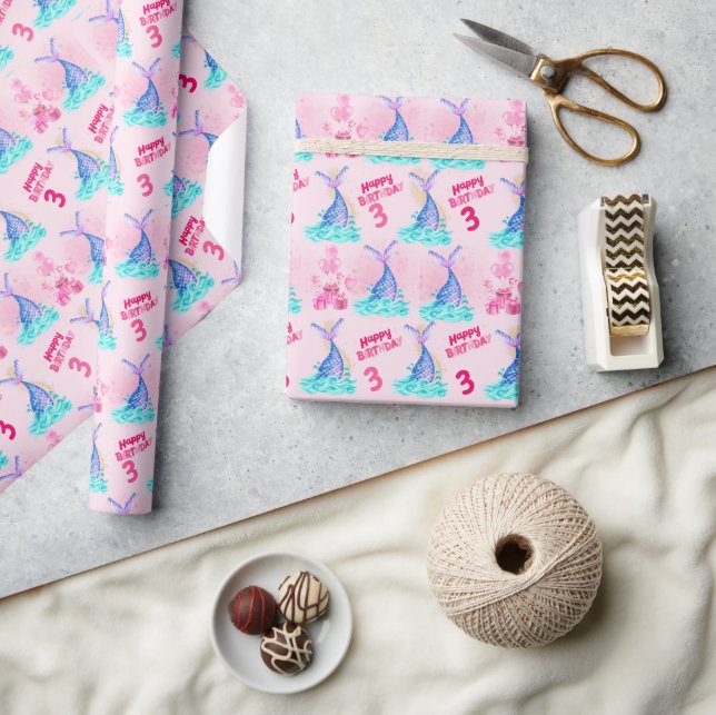Cute Mermaid Personalised Birthday Wrapping Paper (Crafts)