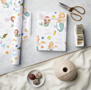 Cute Mermaid Personalised Birthday  Wrapping Paper