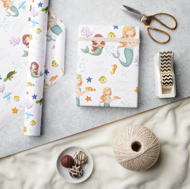 Cute Mermaid Personalised Birthday  Wrapping Paper (Crafts)