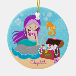 Cute Mermaid Personalised Christmas Ornament