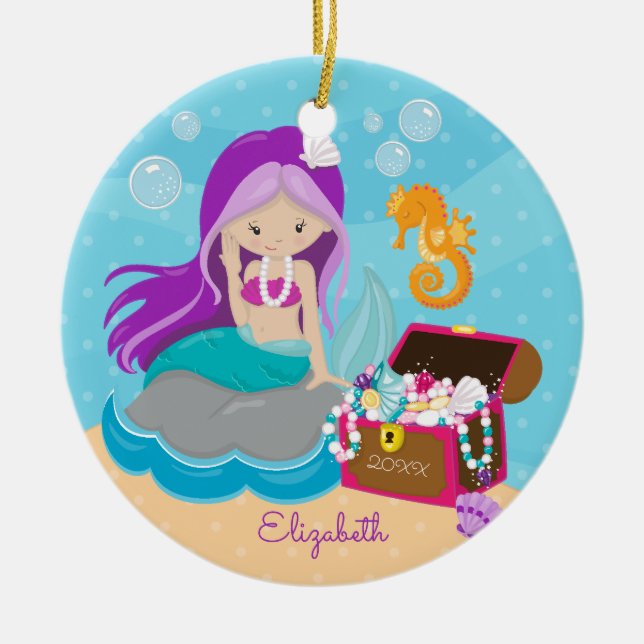 Cute Mermaid Personalised Christmas Ornament (Front)