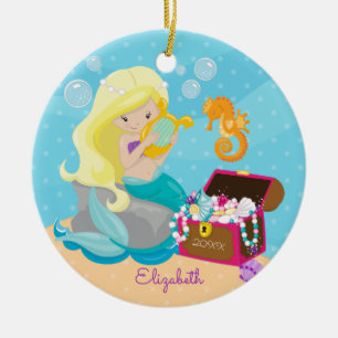 Cute Mermaid Personalised Christmas Ornament