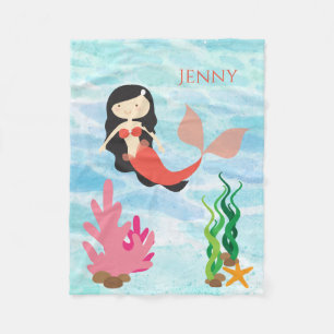 Cute Mermaid Personalised Fleece Baby Blanket
