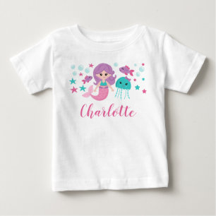 Cute Mermaid Personalised Girl Baby T-Shirt
