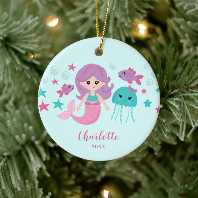 Cute Mermaid Personalised Girl Ceramic Tree Decoration (Tree)