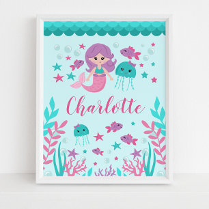 Cute Mermaid Personalised Girl Nursery Wall Art