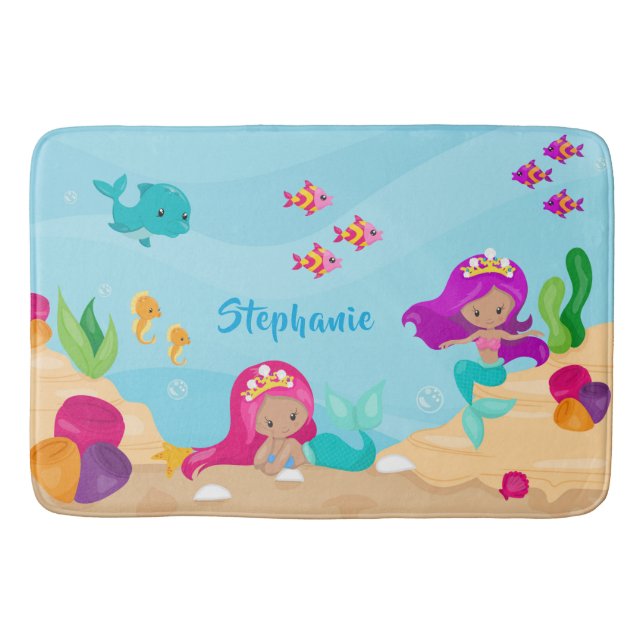 Cute Mermaid Personalised Girly Under the Sea Bath Mat (Front)