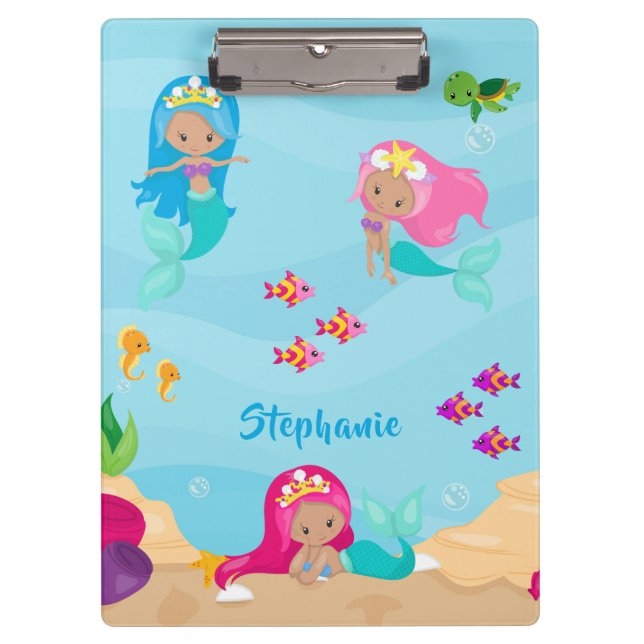 Cute Mermaid Personalised Girly Under the Sea Clipboard (Front)