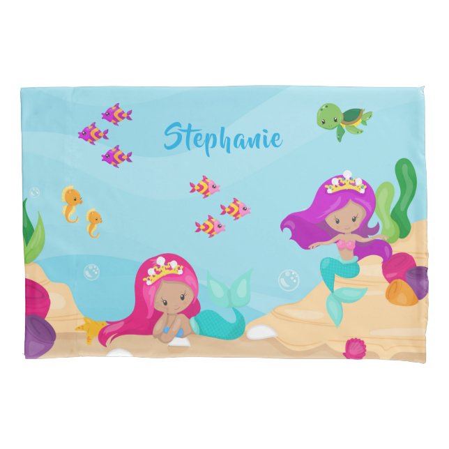 Cute Mermaid Personalised Girly Under the Sea Pillowcase (Front)