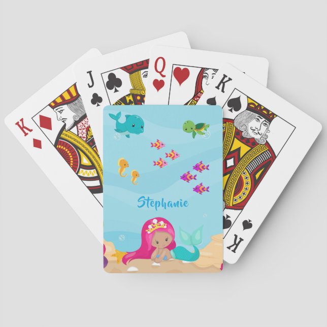 Cute Mermaid Personalised Girly Under the Sea Playing Cards (Back)