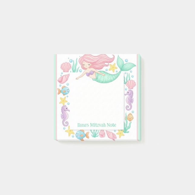 Cute Mermaid Personalised Mitzvah Notepad (Front)