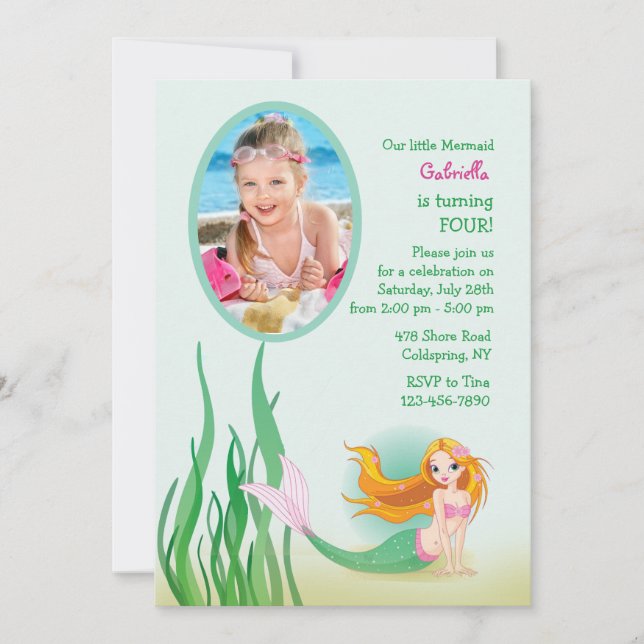 Cute Mermaid Photo Invitation (Front)