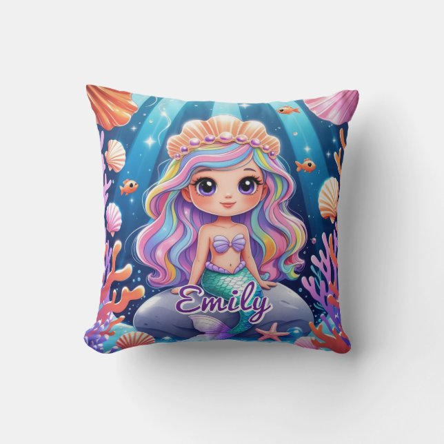 Cute Mermaid Pillow – Editable Name (Front)