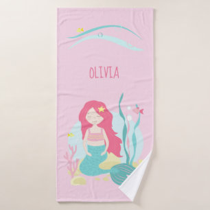    Cute Mermaid Pink and Mint   Bath Towel Set