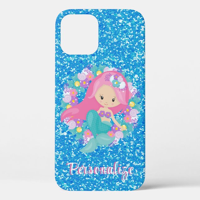 Cute Mermaid Pink Blue Glitter Personalise Case-Mate iPhone Case (Back)