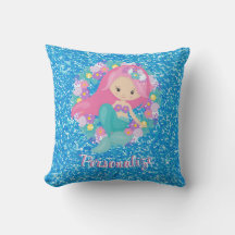 Cute Mermaid Pink Blue Glitter Personalised