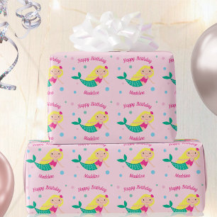 Cute Mermaid Pink Personalised Birthday Wrapping P Wrapping Paper