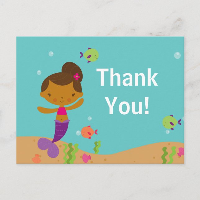 Cute Mermaid Pool Party Thank You Note Postcard (Front)