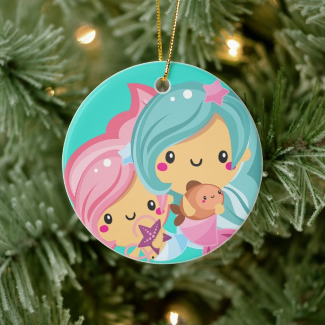 Cute Mermaid Princess Sisters Christmas Ceramic Tree Decoration (Tree)