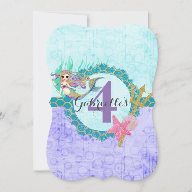 Cute Mermaid Purple Baby Girl Birthday Invitation (Front)