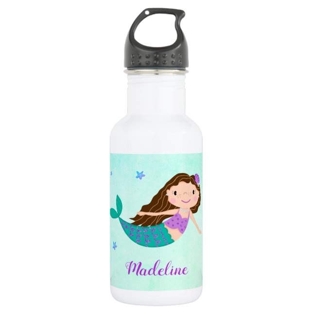 Cute Mermaid Purple Glitter Aqua 532 Ml Water Bottle (Front)