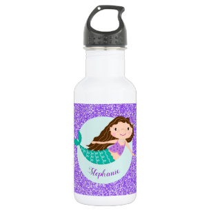 Cute Mermaid Purple Glitter Personalised 532 Ml Water Bottle