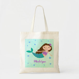 Cute Mermaid Purple Glitter Personalized Tote Bag
