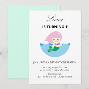 Cute Mermaid Queen Under the sea 1st Birthday Invitation
