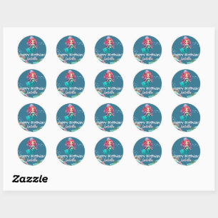 Cute Mermaid Rainbow colourful crown Birthday part Classic Round Sticker