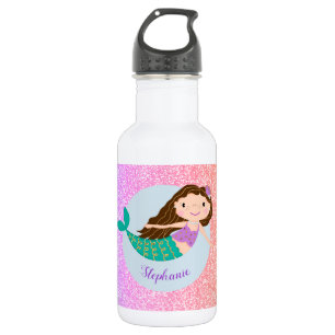 Cute Mermaid Rainbow Glitter Personalised 532 Ml Water Bottle